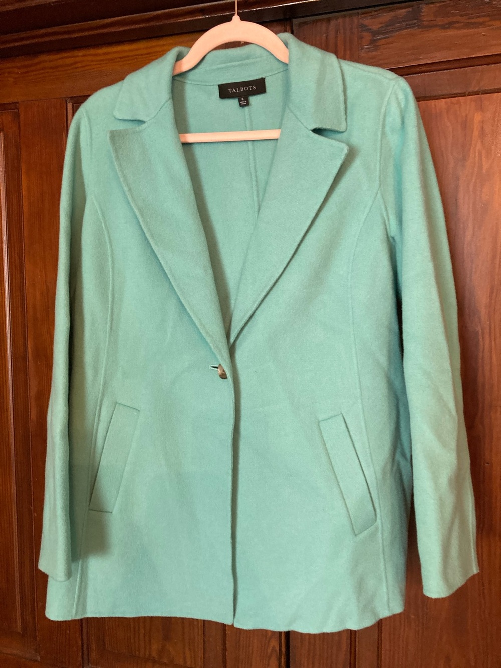 Talbots Seafoam Single-Button Double Faced Wool Blend Blazer Jacket